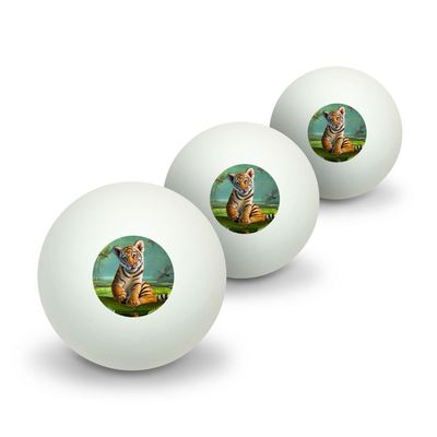 Baby Tiger and Lillies Novelty Table Tennis Ping Pong Ball 3 Pack