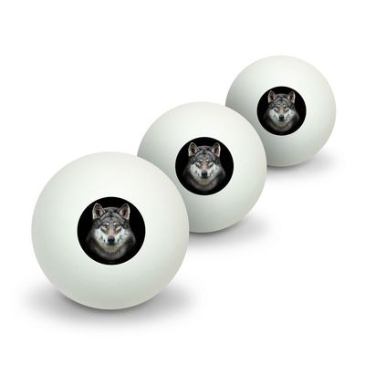 Grey Wolf Head Novelty Table Tennis Ping Pong Ball 3 Pack