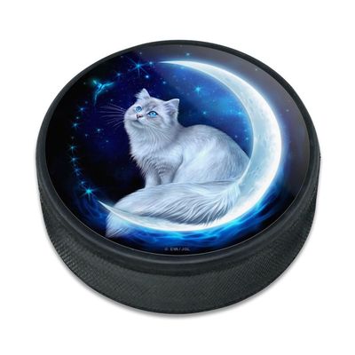 Cat in Moon Ice Hockey Puck