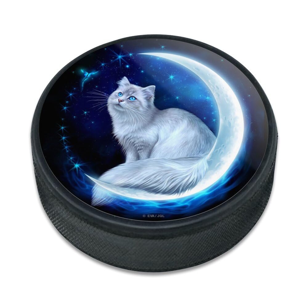 Cat in Moon Ice Hockey Puck