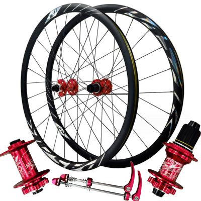 ZECHAO 700C Highway Bike Wheel Set,Thru-Axle Disc Brake 8/9/10/11 Speed 24H Aluminium Alloy Bike Front 15 * 100mm Rear 12 * 142mm Wheel (Color : Red, Size : 700c)