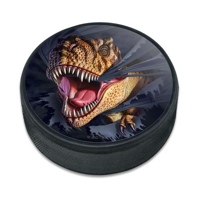 T-Rex Dinosaur Ripping Ice Hockey Puck