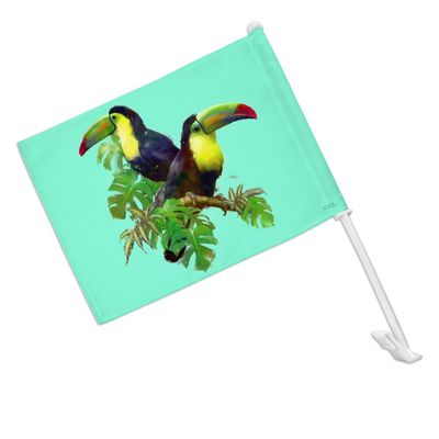 Toucan Tropics Tropical Rainforest Watercolor Car Truck Flag with Window Clip On Pole Holder
