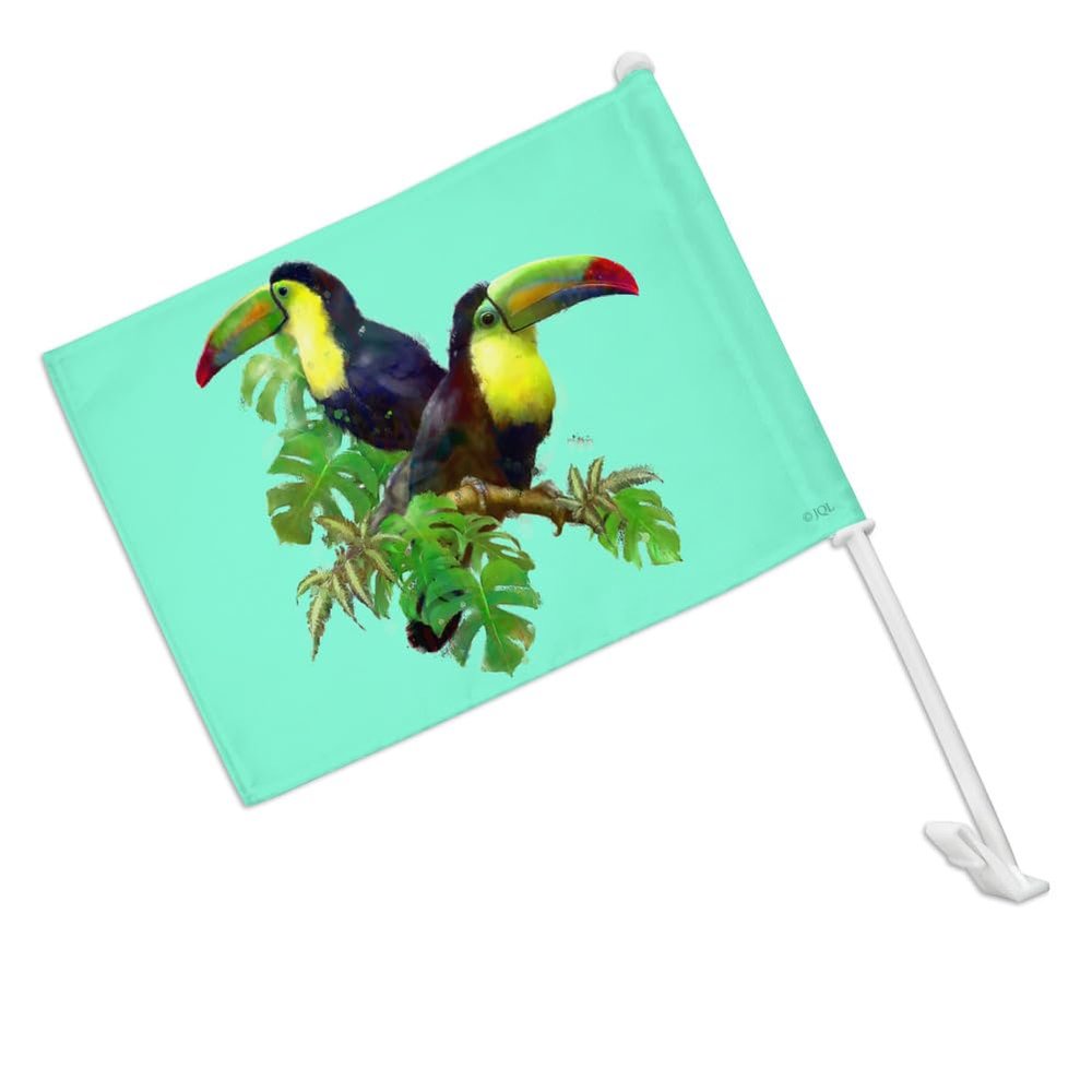 Toucan Tropics Tropical Rainforest Watercolor Car Truck Flag with Window Clip On Pole Holder