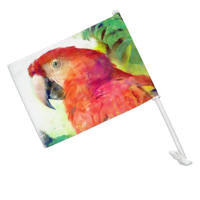 Rainforest Macaw Parrot Tropical Watercolor Car Truck Flag with Window Clip On Pole Holder