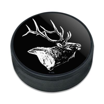 Bull Elk Illustration Ice Hockey Puck