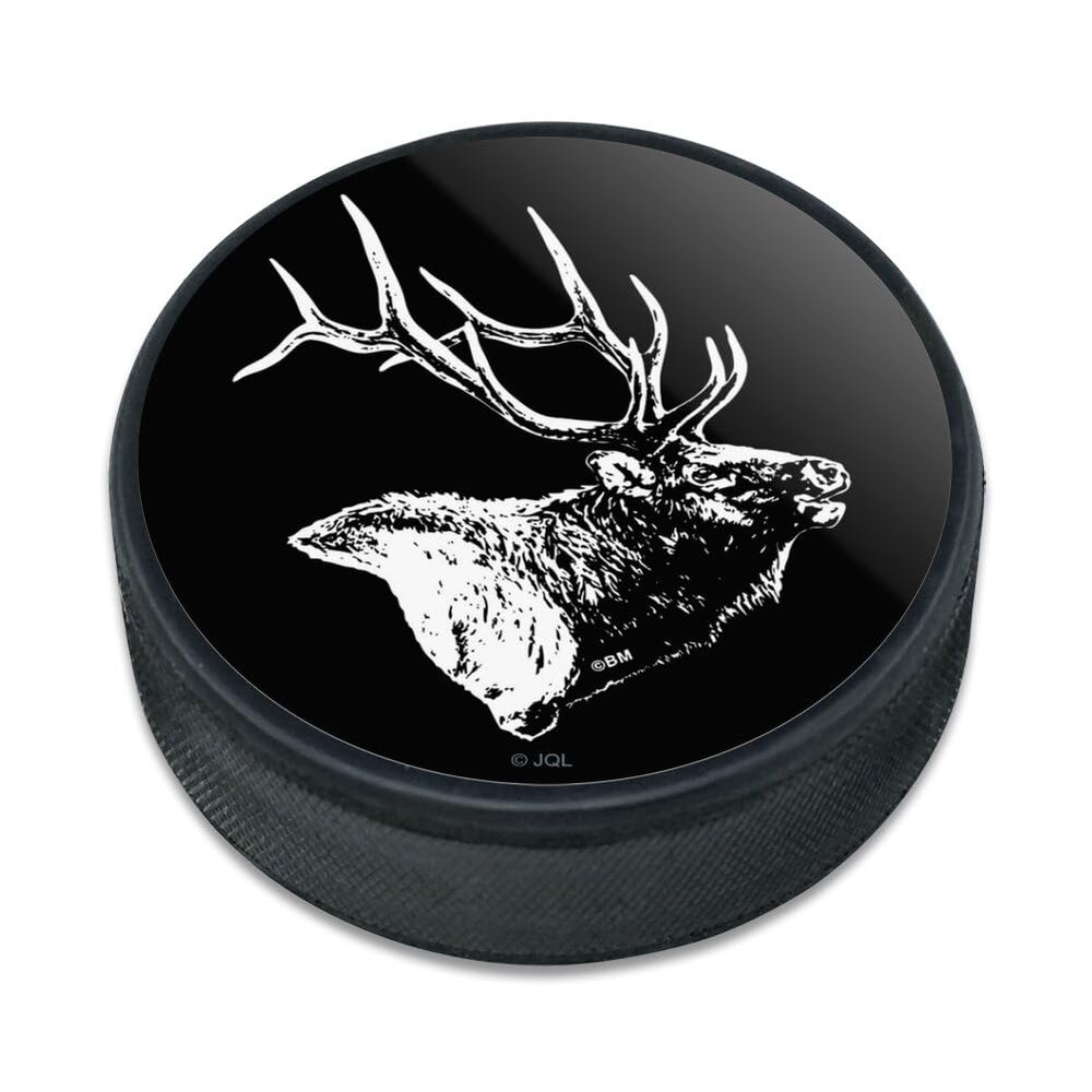 Bull Elk Illustration Ice Hockey Puck