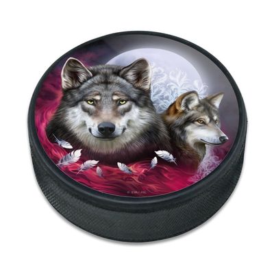 Grey Wolves and Moon Ice Hockey Puck