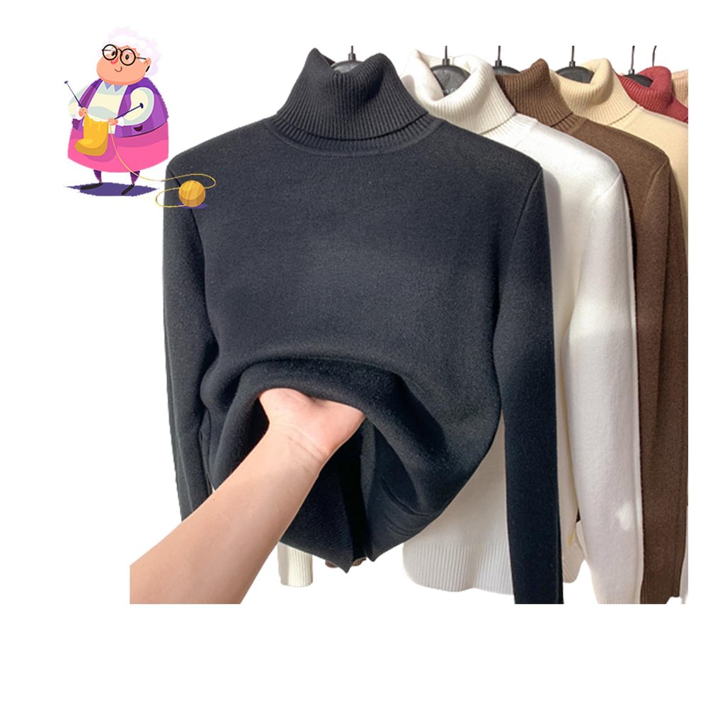 BEABAG 2024 New Winter Fleece Thick Knitted Bottoming Shirt, Sweater Soft Thermal Fleece Turtleneck Womens (Black,XL)