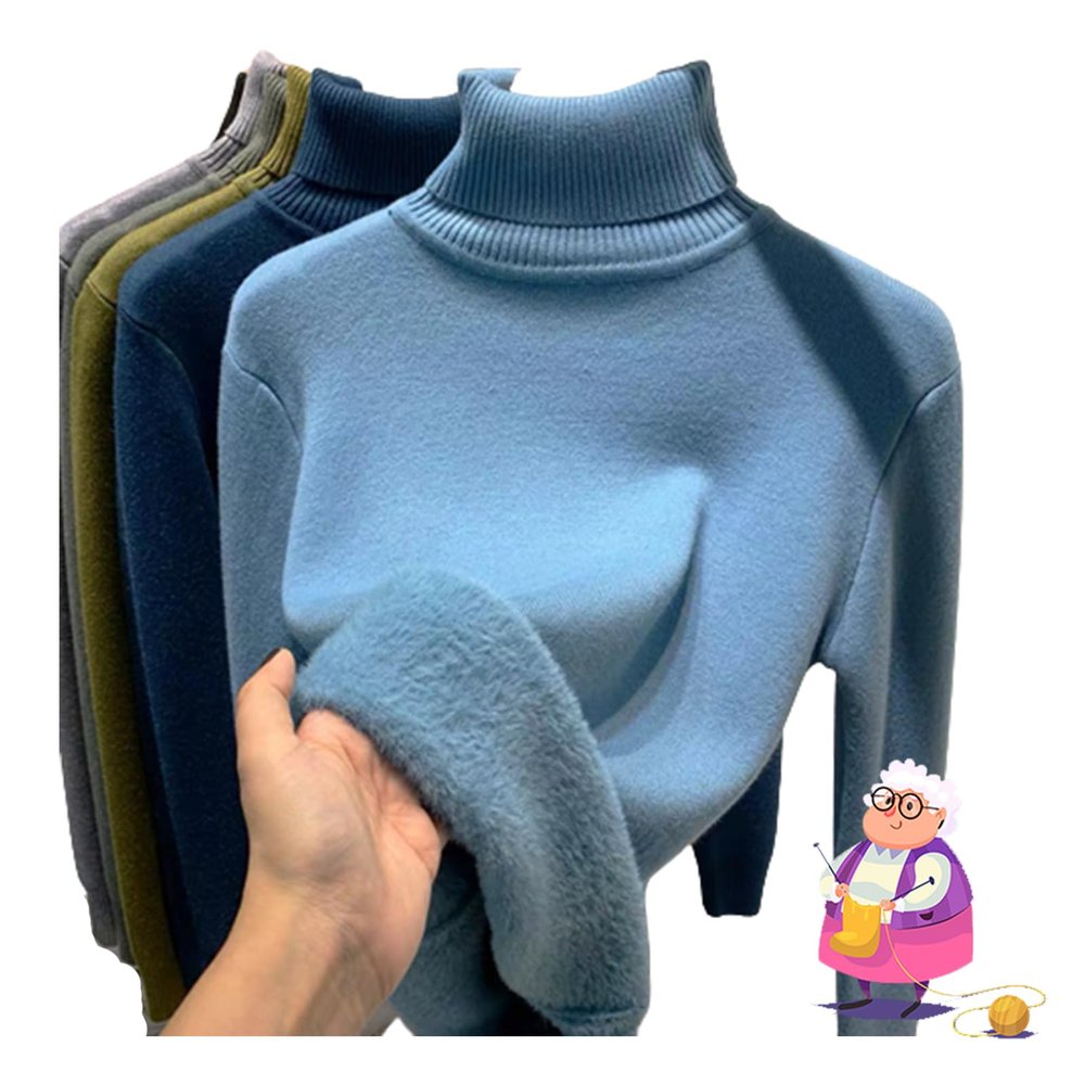 2024 New Winter Fleece Thick Knitted Bottoming Shirt, Sweater Soft Thermal Fleece Turtleneck Womens (Mist Blue,S)