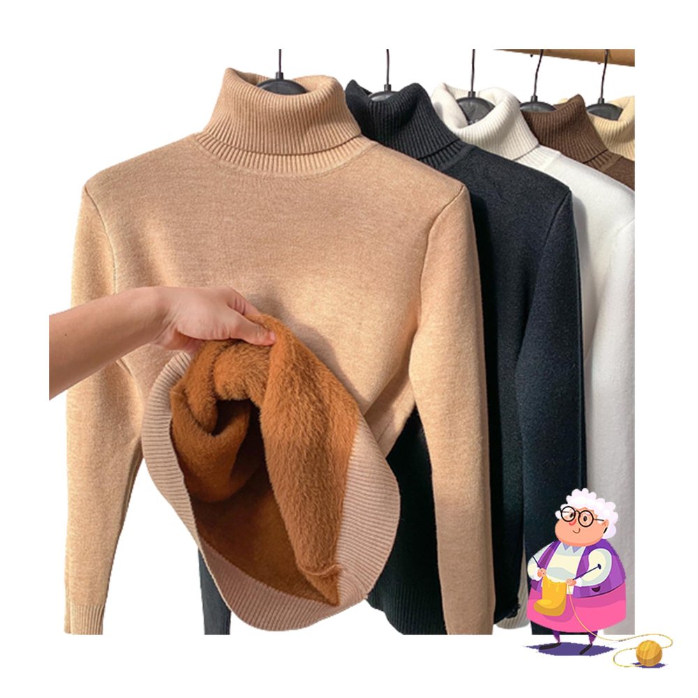 BEABAG 2024 New Winter Fleece Thick Knitted Bottoming Shirt, Sweater Soft Thermal Fleece Turtleneck Womens (Light Khaki,M)