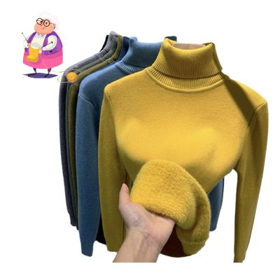 BEABAG 2024 New Winter Fleece Thick Knitted Bottoming Shirt, Sweater Soft Thermal Fleece Turtleneck Womens (Yellow,S)