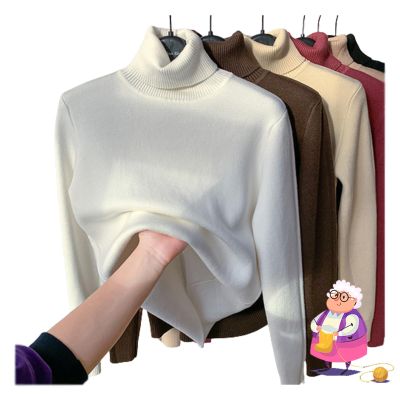 BEABAG 2024 New Winter Fleece Thick Knitted Bottoming Shirt, Sweater Soft Thermal Fleece Turtleneck Womens (White,XL)