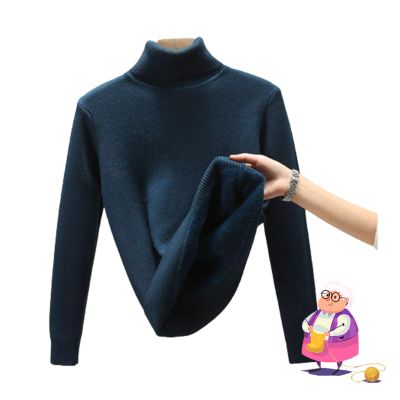 2024 New Winter Fleece Thick Knitted Bottoming Shirt, Sweater Soft Thermal Fleece Turtleneck Womens (Dark Blue,XL)