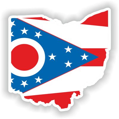 1x Ohio Map Flag Project - Car Vinyl Waterproof Sticker - 30cm