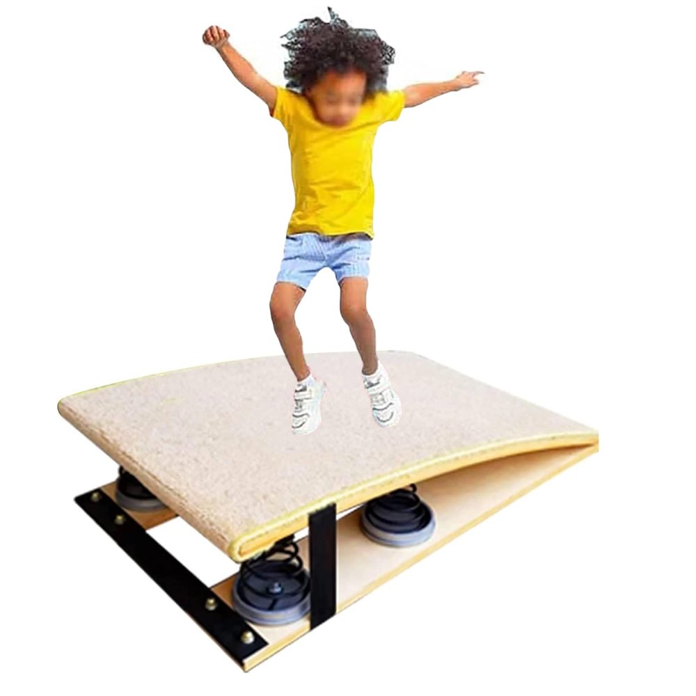 Vault Gymnastics Springboard, Kids Gymnastics Springboard Curved Jump Bridge, Portable Curved Spring Board with 4 Steel Spring and Jump Pad, for Home Room Athletics Training Ground