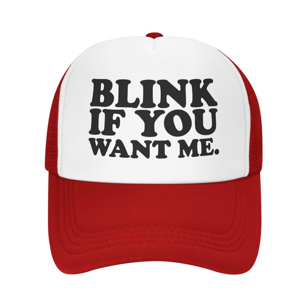 Blink If You Want Me Baseball Hats for Men Women Adjustable Trucker Hat Red
