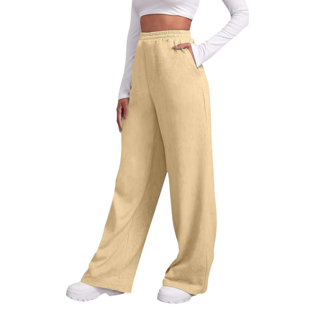 Baggy Wide Leg Sweatpants Womens High Waist Fleece Joggers with Pockets Lounge Pants Casual Comfy Drawstring Sweat Pants Fleece Lined Sweatpants Women Y2k Clothes Fleece Joggers Pants