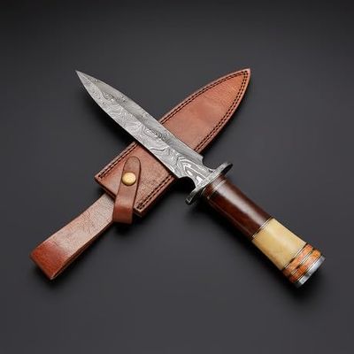 Blade Frenzy Custom Handmade 150 Layer Damascus Steel Hunting Dagger Knife with Leather Sheath BF441