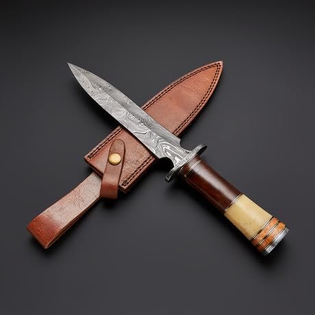 Blade Frenzy Custom Handmade 150 Layer Damascus Steel Hunting Dagger Knife with Leather Sheath BF441