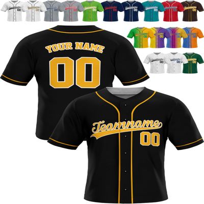 Custom Baseball Jerseys - Personalized Team Uniforms for Men, Women, Boys, and Girls - Add Your Name, Number, or Logo - Customized Baseball Shirts for Sports Fans, Teams, Events, Gifts Black/Yellow