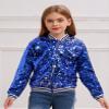 JEYPINMI Kids Girls Sparkly Sequin Baseball Jacket Long Sleeve Zip Up Bomber Jacket Hip Hop Dancing Party Tops Royal Blue 6 Years view 2