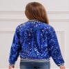 JEYPINMI Kids Girls Sparkly Sequin Baseball Jacket Long Sleeve Zip Up Bomber Jacket Hip Hop Dancing Party Tops Royal Blue 6 Years view 4