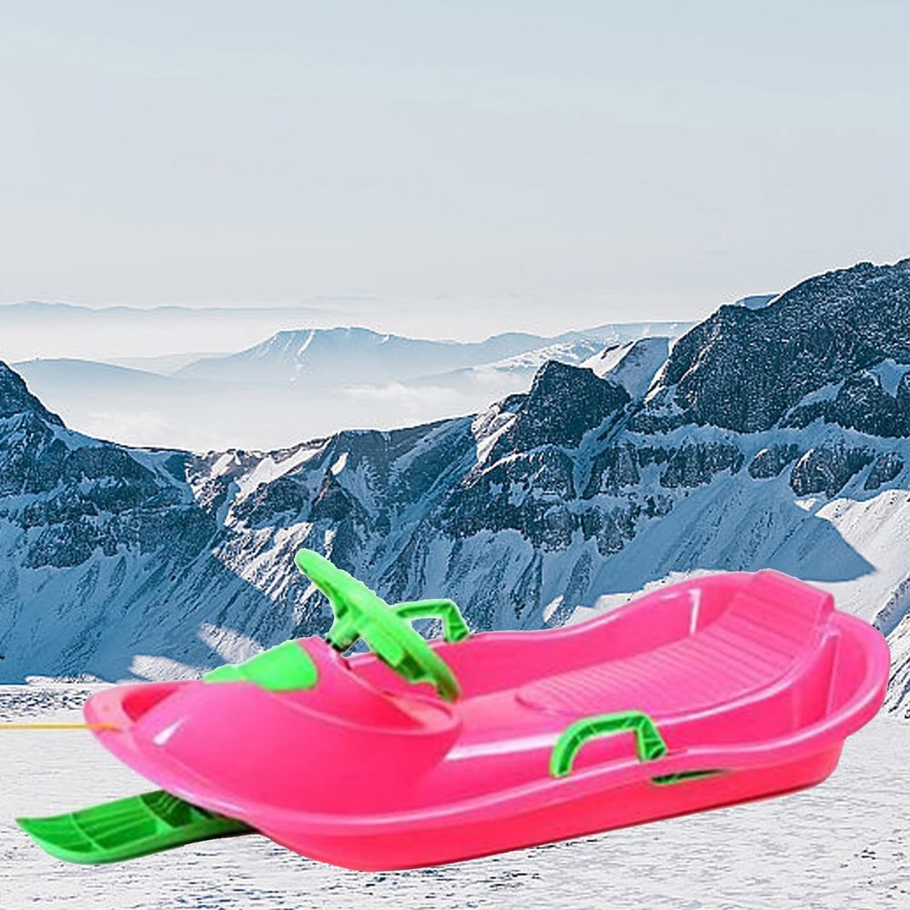 Double Thickened Sled, Children's Sled with Steering Wheel, Sled with Brake Handrail