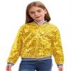 JEYPINMI Kids Girls Sparkly Sequin Baseball Jacket Long Sleeve Zip Up Bomber Jacket Hip Hop Dancing Party Tops Gold 14 Years view 1