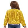 JEYPINMI Kids Girls Sparkly Sequin Baseball Jacket Long Sleeve Zip Up Bomber Jacket Hip Hop Dancing Party Tops Gold 14 Years view 2