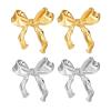 Golden Silvery Bow Earrings for Women Ribbon Bow Stud Earrings Cute Bowknot Earrings Christmas Birthday Jewelry Gift view 1