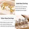 Golden Silvery Bow Earrings for Women Ribbon Bow Stud Earrings Cute Bowknot Earrings Christmas Birthday Jewelry Gift view 2