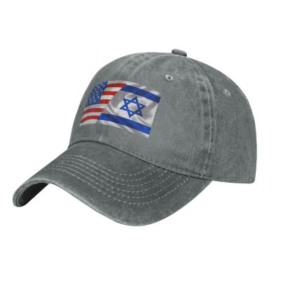 America Flag and Israel Flags Baseball Cap, Funny Adjustable Washed Cotton Trucker Hats, Dad Hat for Men Father Daddy Papa-128 Gray