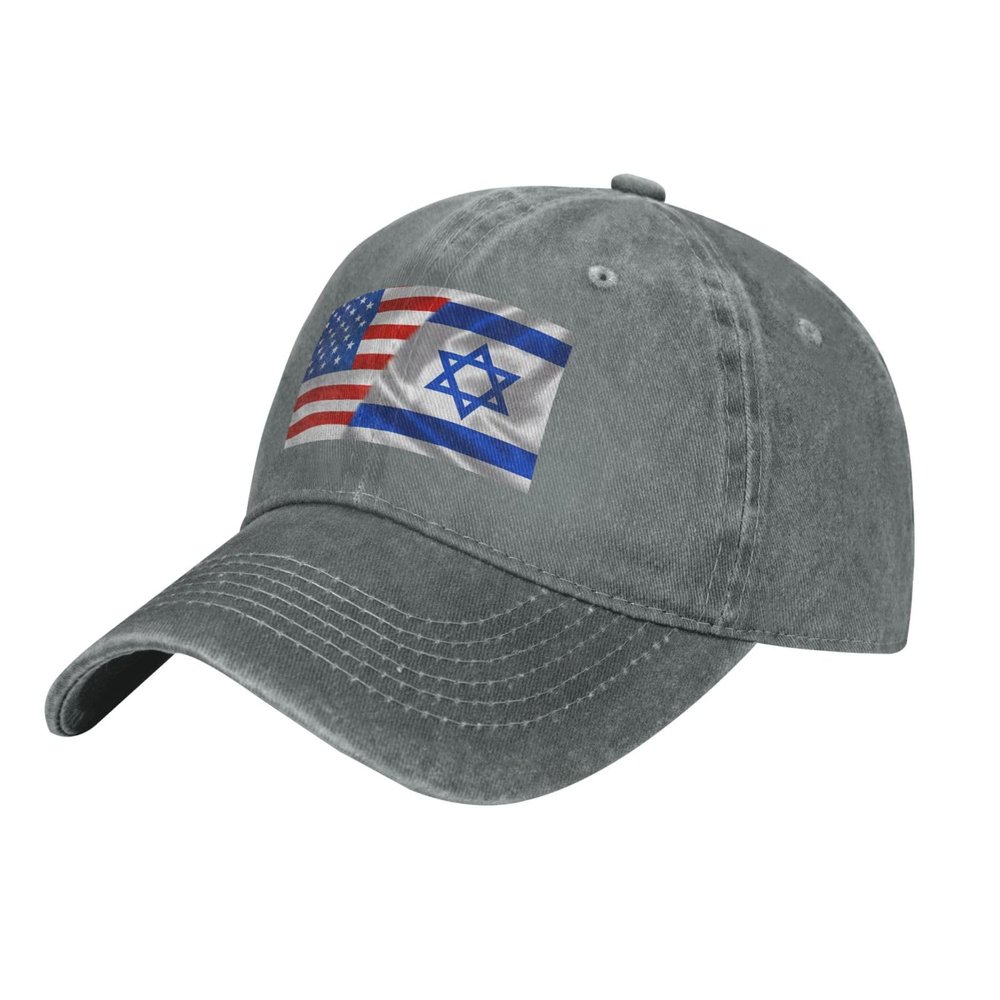 America Flag and Israel Flags Baseball Cap, Funny Adjustable Washed Cotton Trucker Hats, Dad Hat for Men Father Daddy Papa-128 Gray