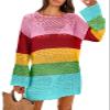 ANRABESS Women Swimsuit Crochet Swim Cover Up 2026 Summer Bathing Suit Swimwear Mesh Knit Beach Dress Vacation Outfits Rainbow Stripe X-Large view 1