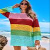 ANRABESS Women Swimsuit Crochet Swim Cover Up 2026 Summer Bathing Suit Swimwear Mesh Knit Beach Dress Vacation Outfits Rainbow Stripe X-Large view 2