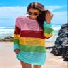 ANRABESS Women Swimsuit Crochet Swim Cover Up 2026 Summer Bathing Suit Swimwear Mesh Knit Beach Dress Vacation Outfits Rainbow Stripe X-Large view 3