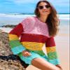 ANRABESS Women Swimsuit Crochet Swim Cover Up 2026 Summer Bathing Suit Swimwear Mesh Knit Beach Dress Vacation Outfits Rainbow Stripe X-Large view 4