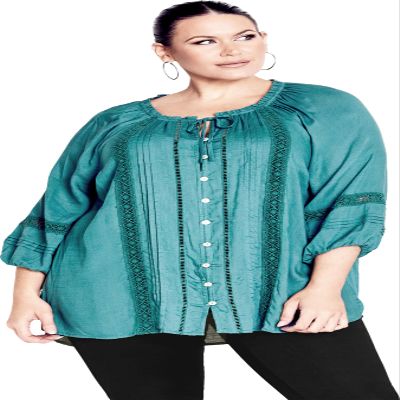 Avenue Women's Plus Size Liana Lace Blouse Teal