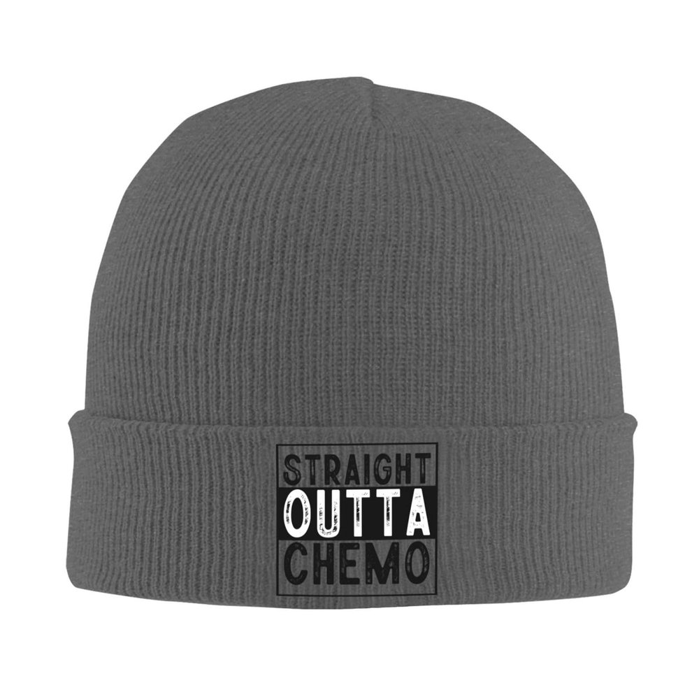 YVNUM Straight Outta Chemo Winter Beanie Hats for Men Women,Warm Cozy Knitted Cuffed Skull Cap Deep Heather
