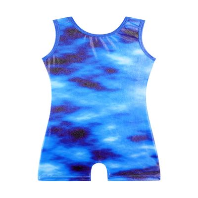 HOZIY girls gymnastics leotards with shorts kids tumbling outfits biketards blue tie dye size 6-7 years old dance clothes unitard