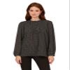 Adrianna Papell Diffusion Women's Pintuck Button Down Blouse, Black Seed Dot, L view 1