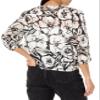Adrianna Papell Diffusion Women's Printed V-Neck Long Sleeve Top W/Tie Front, Black Imprint Floral, S view 2