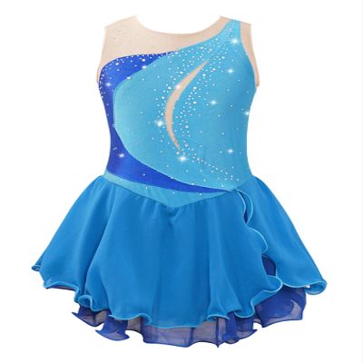 Linjinx Kids Girls Figure Ice Skating Dress Sleeveless Roller Skating Princess Dance Gymnastic Competition Costume Light Blue A 12 Years