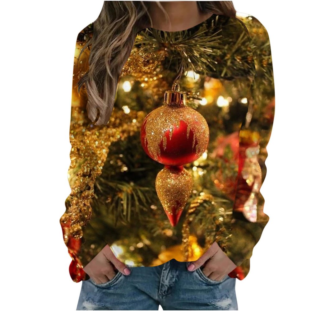 2024 Womens Ugly Christmas Sweaters Funny Cute Xmas Tree Reindeer Snowman Tops Long Sleeve Crewneck Sweatshirts