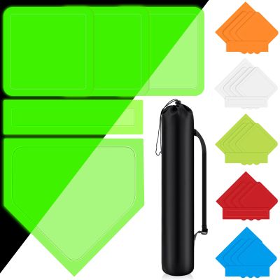 Hiboom 5 Pcs Baseball & Softball Base Set with Portable Carrying Bag 3 Toss Down Bases 1 Homeplate 1 Pitching Rubber for Kickball Softball Backyard Playground Practice Adults(Fluorescent Green,Solid)