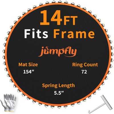 jumpfly Replacement Trampoline Mat, Jumping Trampoline Mat Fits 14 FT Round Trampoline Frame with 72 V-Rings, Using 5.5"" Springs Premium Print Trampoline Replacement Mat, Black