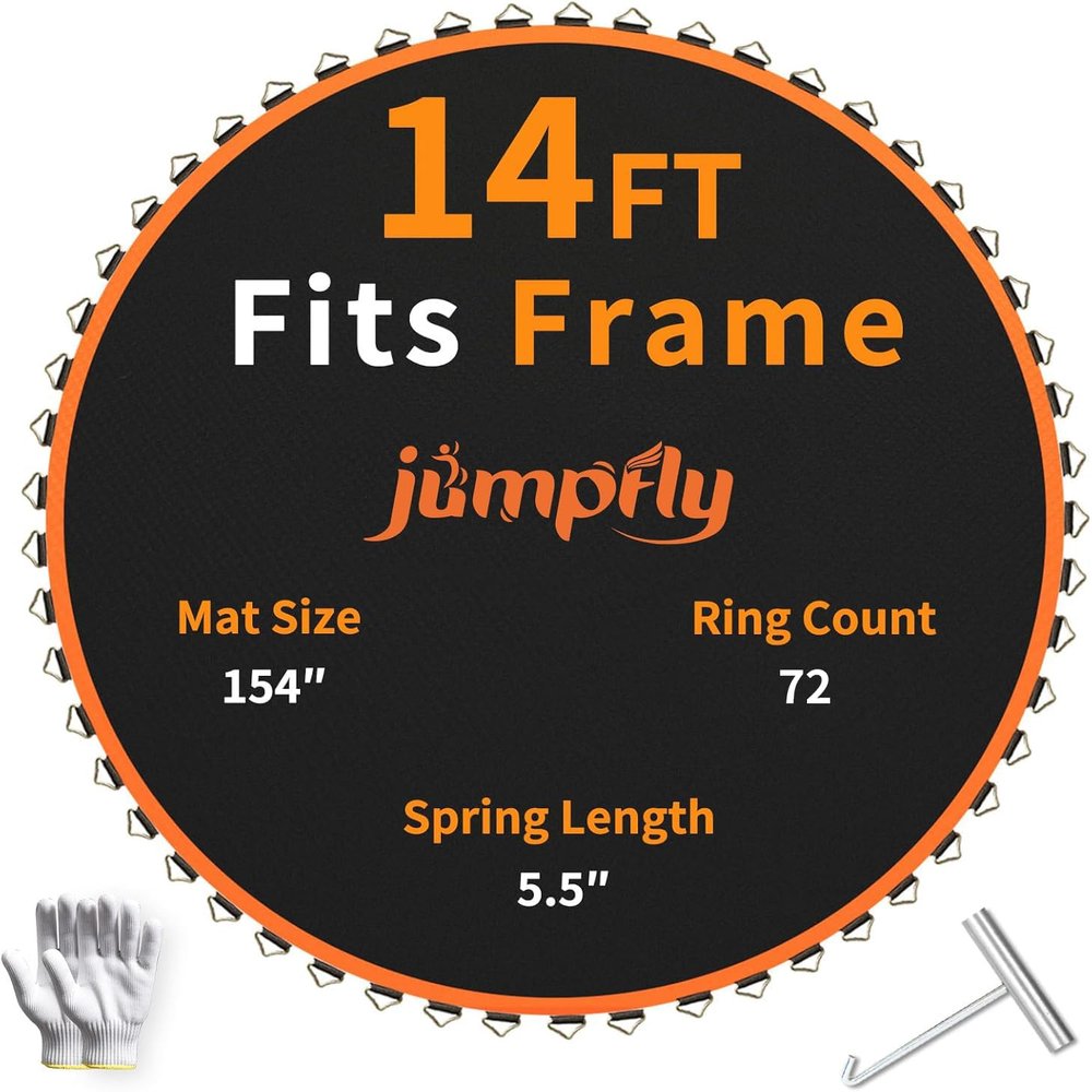 jumpfly Replacement Trampoline Mat, Jumping Trampoline Mat Fits 14 FT Round Trampoline Frame with 72 V-Rings, Using 5.5"" Springs Premium Print Trampoline Replacement Mat, Black