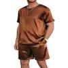 Ekouaer Men Silk Pajamas Set 2 Piece Pjs Soft Satin Sleepwear Shorts Button Down Tops Loungewear with Pockets Brown view 1