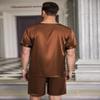 Ekouaer Men Silk Pajamas Set 2 Piece Pjs Soft Satin Sleepwear Shorts Button Down Tops Loungewear with Pockets Brown view 3